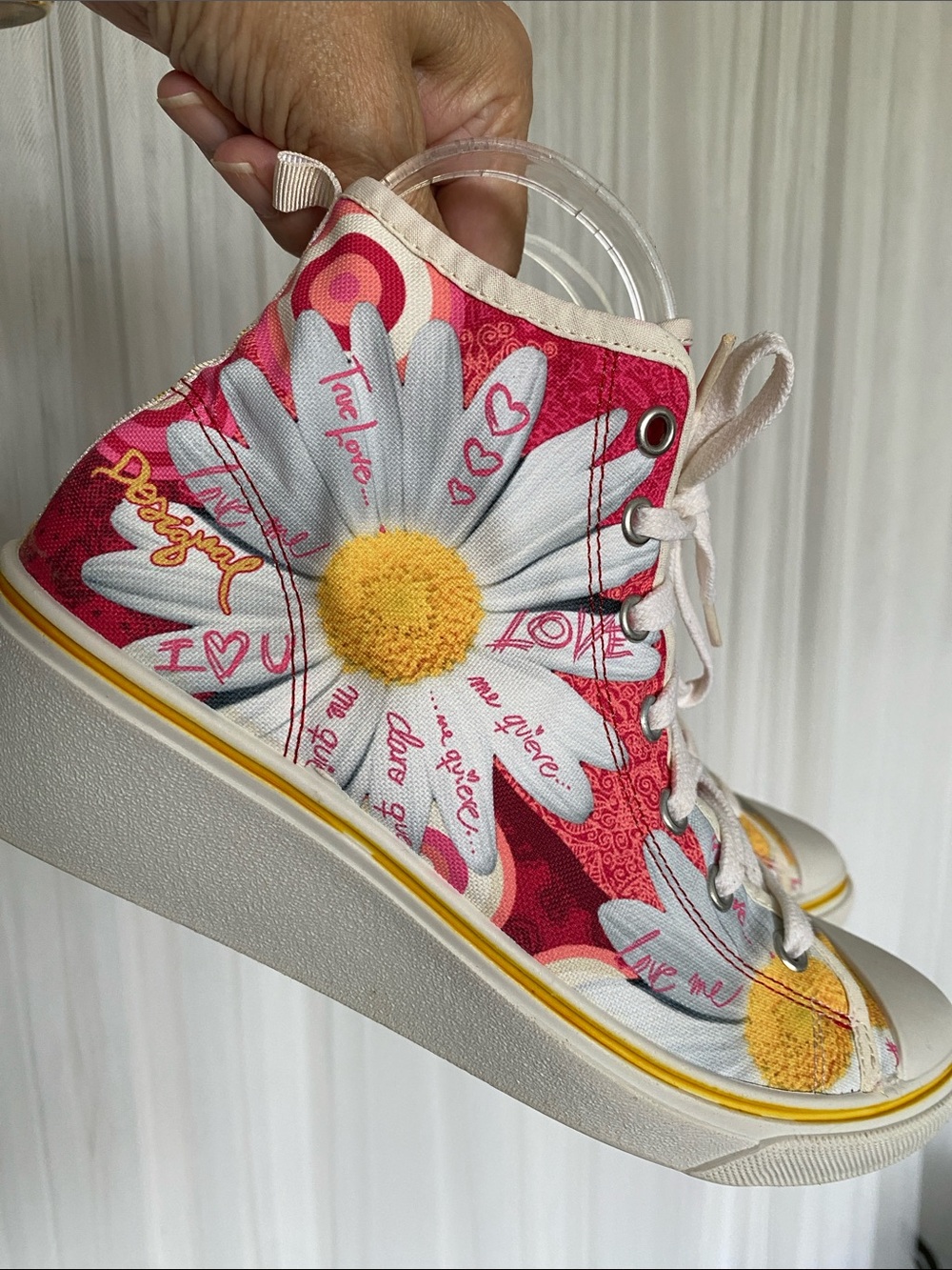 High-Top Platform/Wedge Desigual Sneakers in Pink and Yellow Size 38 EU